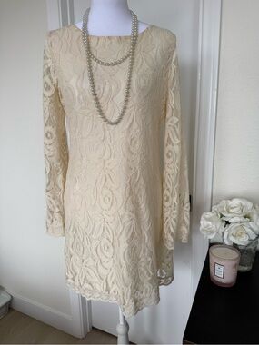 Fire Los Angeles Cream Lace Mini Dress with Long Sleeves Pre Loved
